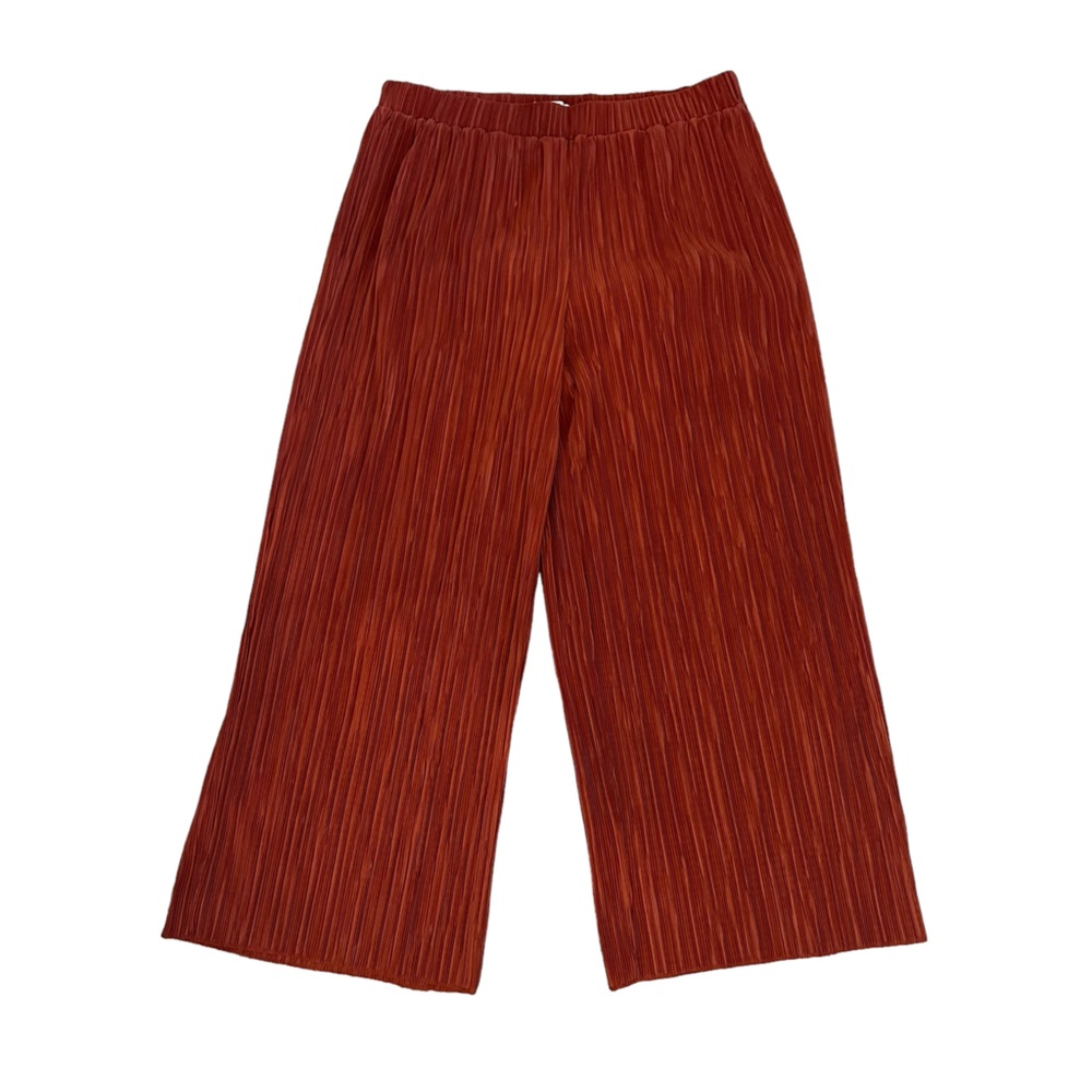 Madewell Plissé wide leg pants rust burnt orange color high rise elastic waist